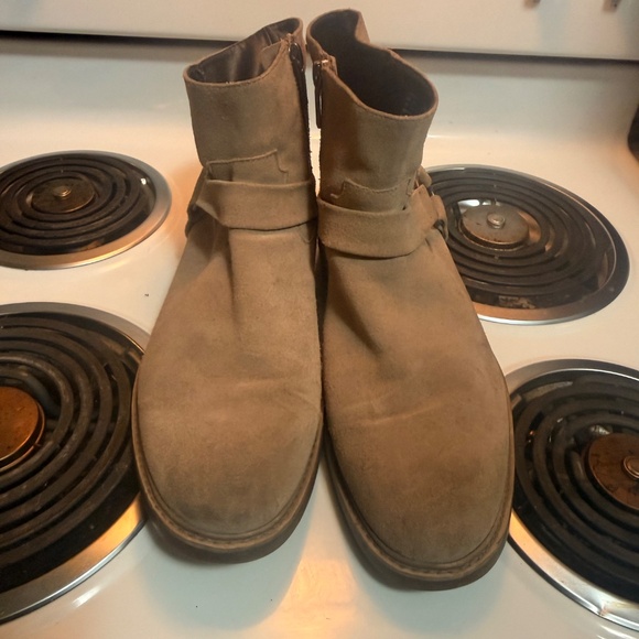 Calvin Klein Taupe Suede Ankle Boots – Side Zip Harness Strap – Men’s